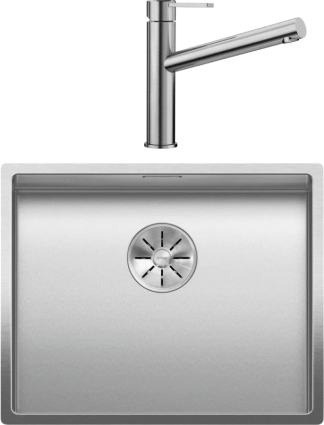 Комплект Мойка Blanco Claron 500-U, матовая + Смеситель Ambis Ambis 523118, прямоугольная