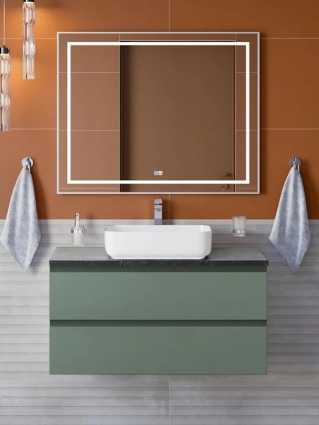 Мебель для ванной комнаты BelBagno Kraft 100 подвесная, матовая еловая, столешница kep-100-mno, раковина BB1304, с ящиками