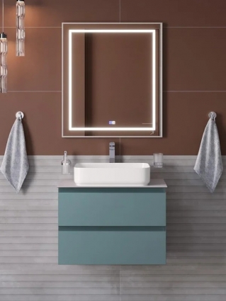 Мебель для ванной комнаты BelBagno Kraft 70 подвесная, матовая голубая, столешница kep-70-bo, раковина BB1304, с ящиками