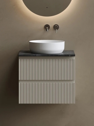 Тумба с раковиной Sancos Сноб Р (Snob R) 60 матовая бежевая (beige soft), со столешницей TT60A1, раковина CN6022, подвесная, с ящиками