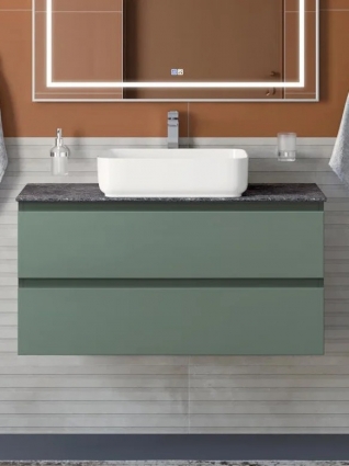 Тумба с раковиной BelBagno Kraft 100 подвесная, матовая еловая, столешница kep-100-grn, раковина BB1304, с ящиками