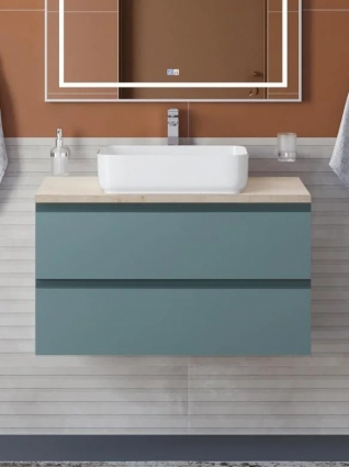 Тумба с раковиной BelBagno Kraft 80 подвесная, матовая голубая, столешница kep-80-mco, раковина BB1304, с ящиками
