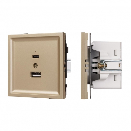 Механизм USB розетки SCT-TENDO-MUAC-SFPL-GD (5V, 3A, QC3) Arlight 054537, мощность 20 Вт
