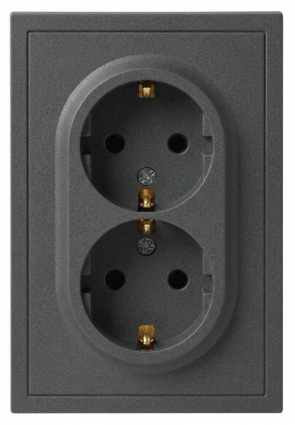 Розетка ЭРА Galaxy 15-2105-06 с заземлением двойная 2X2P+E Schuko со шторками IP20 16А-250В графит Б0070707, цвет серый