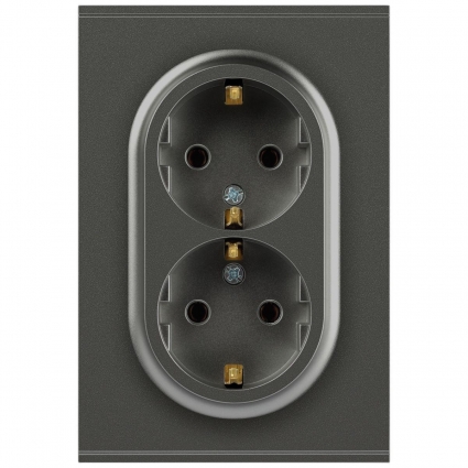 Розетка ЭРА Arktik 16-2105-06 двойная с заземлением 2X2P+E Schuko со шторками 16А-250В графит Б0070459, цвет серый