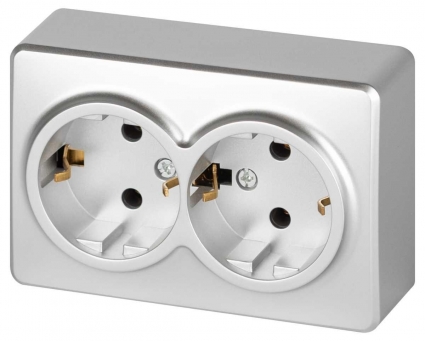 Розетка ЭРА Эксперт 11-2205-03 двойная с заземлением 2х2P+E Schuko IP20 16A-250В ОУ алюминий Б0063046, цвет серый
