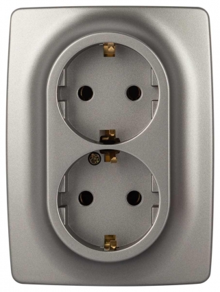 Розетка ЭРА Серия 12 12-2106-16 двойная 2X2P+E Schuko 16А-250В титан Б0065706 цвет серый