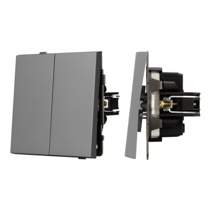 Механизм выключателя двухклавишный проходной SWT-TENDO-MKP2-PL-GR (230V, 10A) Arlight 054068, цвет серый