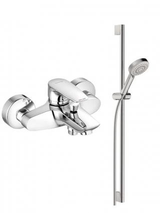 Душевой комплект Kludi Смеситель для ванны с душем Pure&Solid 346810575 + Душевой гарнитур DIVE S 6893005-00 хром в современном стиле