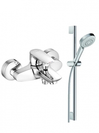Душевой комплект Kludi Смеситель для ванны с душем Pure&Solid 346810575 + Душевой гарнитур DIVE S 6863005-00 хром в современном стиле