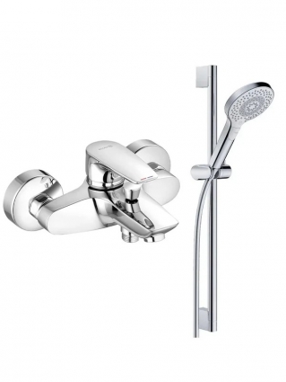 Душевой комплект Kludi Смеситель для ванны с душем Pure&Solid 346810575 + Душевой гарнитур DIVE X 6963005-00 хром в современном стиле