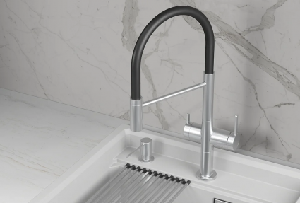 Кухонный смеситель с гибким изливом и переключением на фильтр GRANULA Kitchen Space KS-8277, НЕРЖ, однорычажный