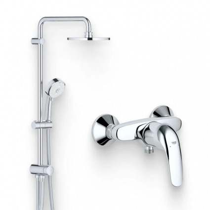 Душевой комплект Смеситель для душа Grohe Euroeco 32740000 хром + Стойка New Tempesta Cosmopolitan 27394002 без смесителя, хром в современном стиле
