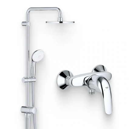 Душевой комплект Смеситель для душа Grohe Euroeco 32740000 хром + Стойка New Tempesta 27389002 без смесителя, хром в современном стиле