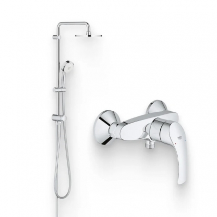Душевой комплект Смеситель для душа Grohe Eurosmart New 33555002 хром + Стойка New Tempesta Cosmopolitan 27394002 штанга 14 см,  в современном стиле