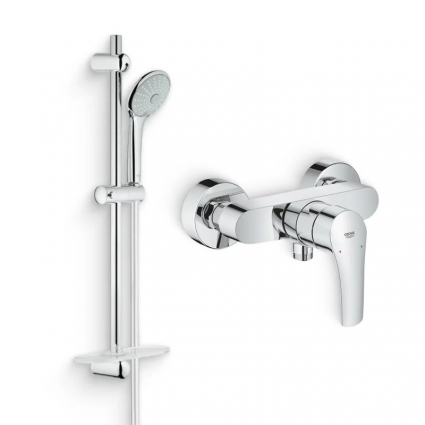 Душевой комплект Смеситель для душа Grohe Eurosmart 33555003 глянцевый хром + Гарнитур Euphoria 110 Massage 27231001 штанга 13.6 см,  в современном стиле