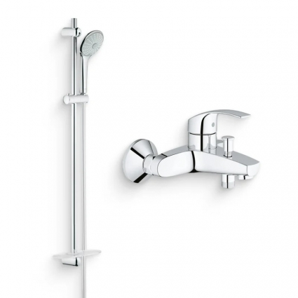 Душевой комплект Смеситель Grohe Eurosmart New 33300002 хром + Гарнитур Euphoria 110 Massage 27226001 штанга 12.3 см,  в современном стиле