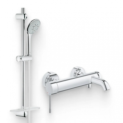 Душевой комплект Смеситель Grohe Essence New 33624001 хром + Гарнитур Euphoria 110 Champagne 27232001 штанга 14 см,  в современном стиле
