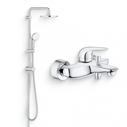 Душевой комплект Смеситель Grohe Eurostyle 23726003 хром + Стойка New Tempesta 27389002 без смесителя, хром в современном стиле