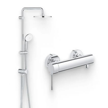 Душевой комплект Смеситель для душа Grohe Essence New 33636001 хром + Стойка New Tempesta 27389002 без смесителя, хром в современном стиле