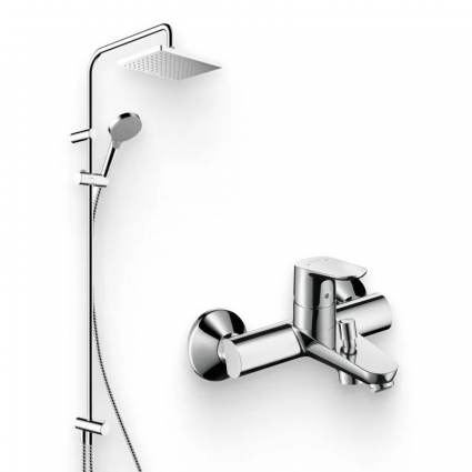Душевой комплект Смеситель Hansgrohe Focus E2 31940000 хром + Стойка Vernis Shape 26282000 Showerpipe 230 1jet Reno без смесителя, хром в современном стиле