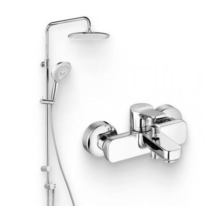 Душевой комплект Смеситель Kludi Pure&Easy 376810565 хром + Стойка Freshline dual shower system 6709005-00 штанга 9.5 см,  в современном стиле