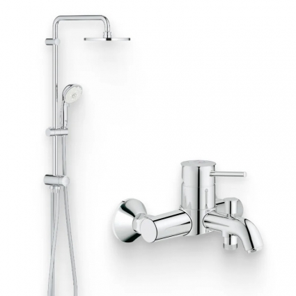 Душевой комплект Смеситель Grohe BauClassic 32865000 хром + Стойка New Tempesta Rustic 27399002 без смесителя, хром в современном стиле