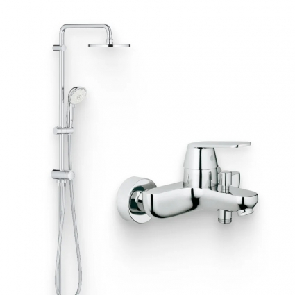 Душевой комплект Смеситель Grohe Eurosmart Cosmopolitan 32831000 хром + Стойка New Tempesta Rustic 27399002 без смесителя, хром в современном стиле