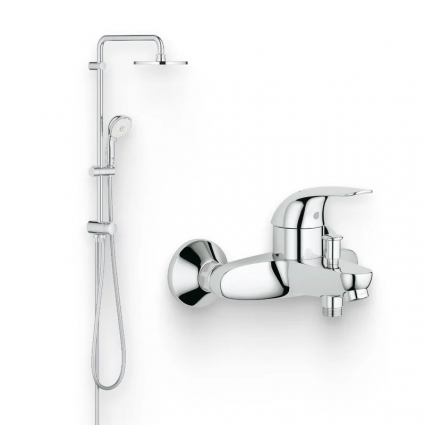 Душевой комплект Смеситель Grohe Euroeco 32743000 хром + Стойка New Tempesta Rustic 27399002 без смесителя, хром в современном стиле