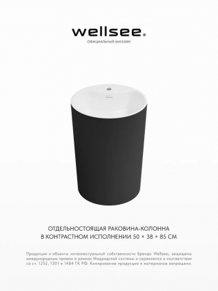 232803000, Напольная раковина из акрила овальная Wellsee 50x38x85 см, цвет матовый черный / глянцевый белый