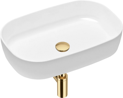Накладная раковина Lavinia Boho Bathroom Sink Slim 21520064 белая, золото, прямоугольная, с сифоном и донным клапаном, золото