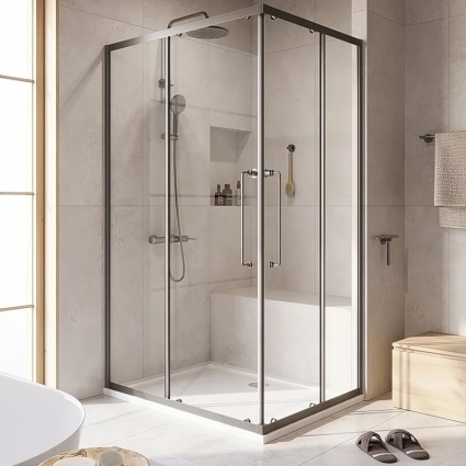 Душевой уголок Cezares Релакс (Relax) RELAX-304-AH-2-120/90-C-GM 120x90, профиль оружейная сталь, прямоугольный, двери раздвижные