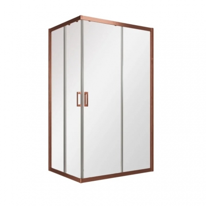 Vegas-Glass Душевой уголок Vegas Glass ZA-F Защита 95*80 12 10 профиль медь, стекло сатин, прямоугольный, двери раздвижные