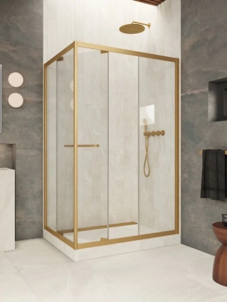 Vegas-Glass Душевой уголок Vegas Glass ZP+ZPV Внутрь 160*90 03 01 профиль матовое золото, стекло прозрачное, прямоугольный, двери раздвижные