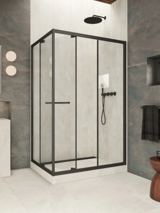 Vegas-Glass Душевой уголок Vegas Glass ZP+ZPV Внутрь 130*100 02M 01 профиль матовый черный, стекло прозрачное, прямоугольный, двери раздвижные