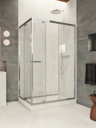 Vegas-Glass Душевой уголок Vegas Glass ZP+ZPV Внутрь 130*80 08 01 профиль глянцевый хром, стекло прозрачное, прямоугольный, двери раздвижные