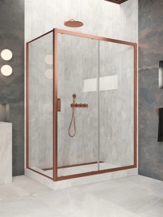 Vegas-Glass Душевой уголок Vegas Glass ZP+ZPV Защита ZP+ZPV Защита 170*100 12 01 профиль медь, стекло прозрачное, прямоугольный, двери раздвижные