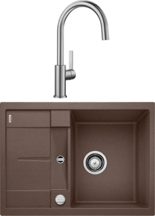 Комплект Мойка Blanco Metra 45S Compact 519581 68x50, кофе, искусственный гранит + Смеситель Candor 523120 сталь, матовая, прямоугольная