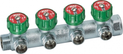Коллектор FAR 1" х 1/2" 4 выхода, регулирующий, плоское уплотнение