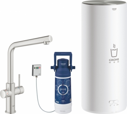 Смеситель Grohe Red II Duo 30325DC1 для кухонной мойки, с водонагревателем, однорычажный, сталь