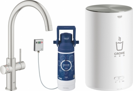 Смеситель Grohe Red II Duo 30083DC1 для кухонной мойки, с водонагревателем, однорычажный, сталь