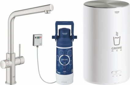 Смеситель Grohe Red II Duo 30327DC1 для кухонной мойки, с водонагревателем, однорычажный, сталь