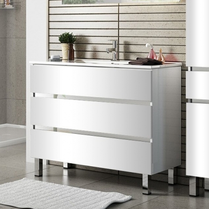 Тумба с раковиной Sanvit Кубэ-3 80 белый глянец, с ящиками, с доводчиками