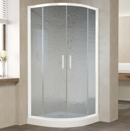 Душевой уголок Vegas Glass ZS 0100 01 02 профиль белый, стекло шиншилла, четверть круга, двери раздвижные