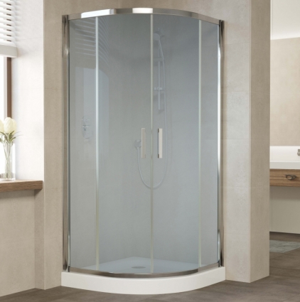 Душевой уголок Vegas Glass ZS 0100 08 10 профиль глянцевый хром, стекло сатин, четверть круга, двери раздвижные
