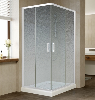 Душевой уголок Vegas Glass ZA-F 90*80 01 02 профиль белый, стекло шиншилла, прямоугольный, двери раздвижные