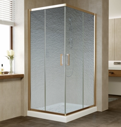 Душевой уголок Vegas Glass ZA-F 90*80 05 02 профиль бронза, стекло шиншилла, прямоугольный, двери раздвижные
