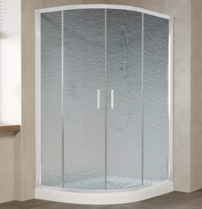 Душевой уголок Vegas Glass ZS-F 120*110 01 02 профиль белый, стекло шиншилла, прямоугольный-асимметричный, двери раздвижные