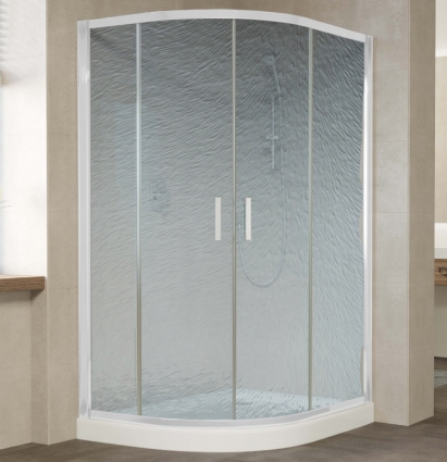 Душевой уголок Vegas Glass ZS-F 120*100 01 02 профиль белый, стекло шиншилла, прямоугольный-асимметричный, двери раздвижные