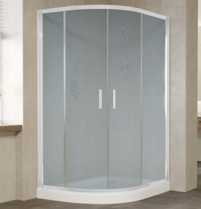 Душевой уголок Vegas Glass ZS-F 120*100 01 10 профиль белый, стекло сатин, прямоугольный-асимметричный, двери раздвижные
